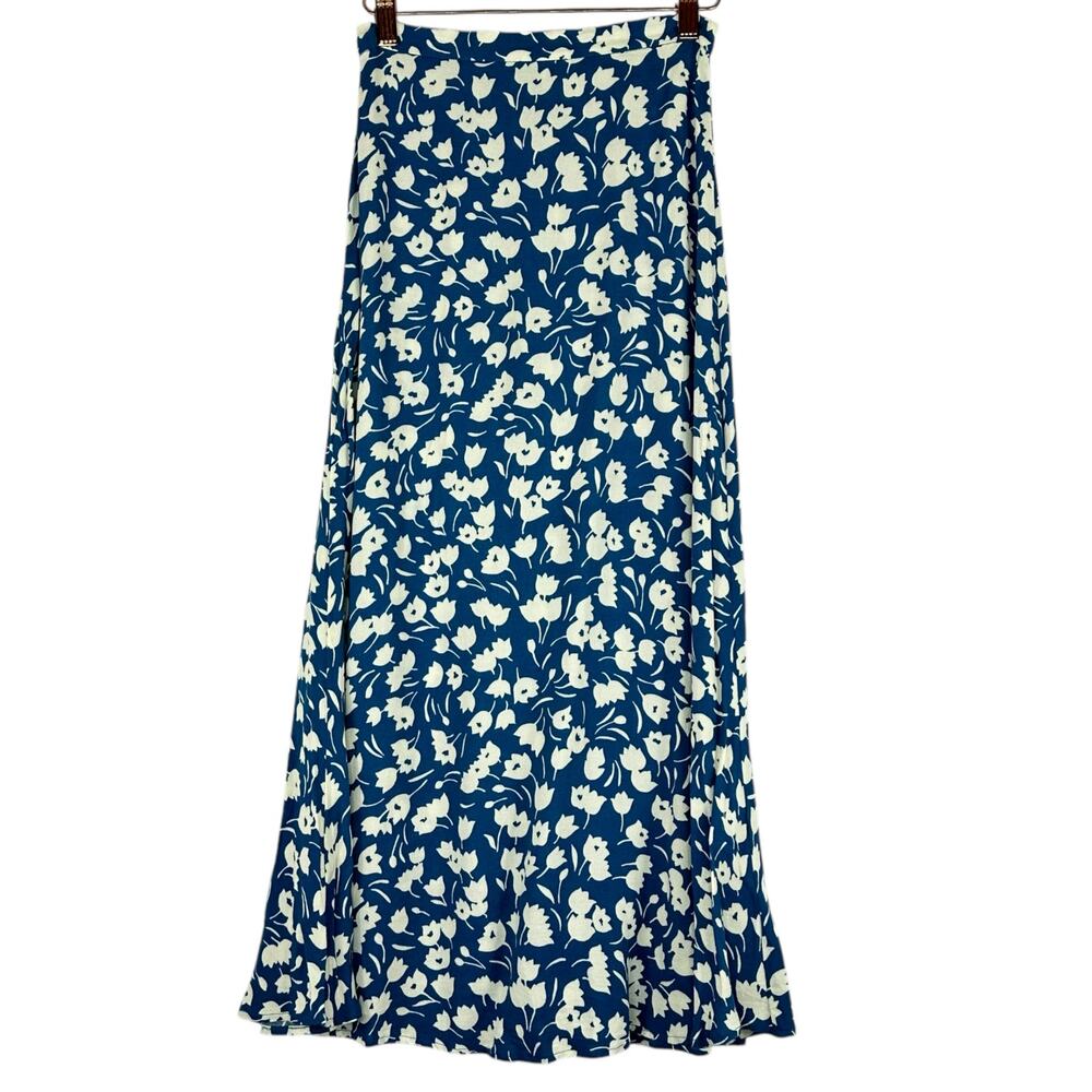 Reformation Blue and White Floral Midi Skirt